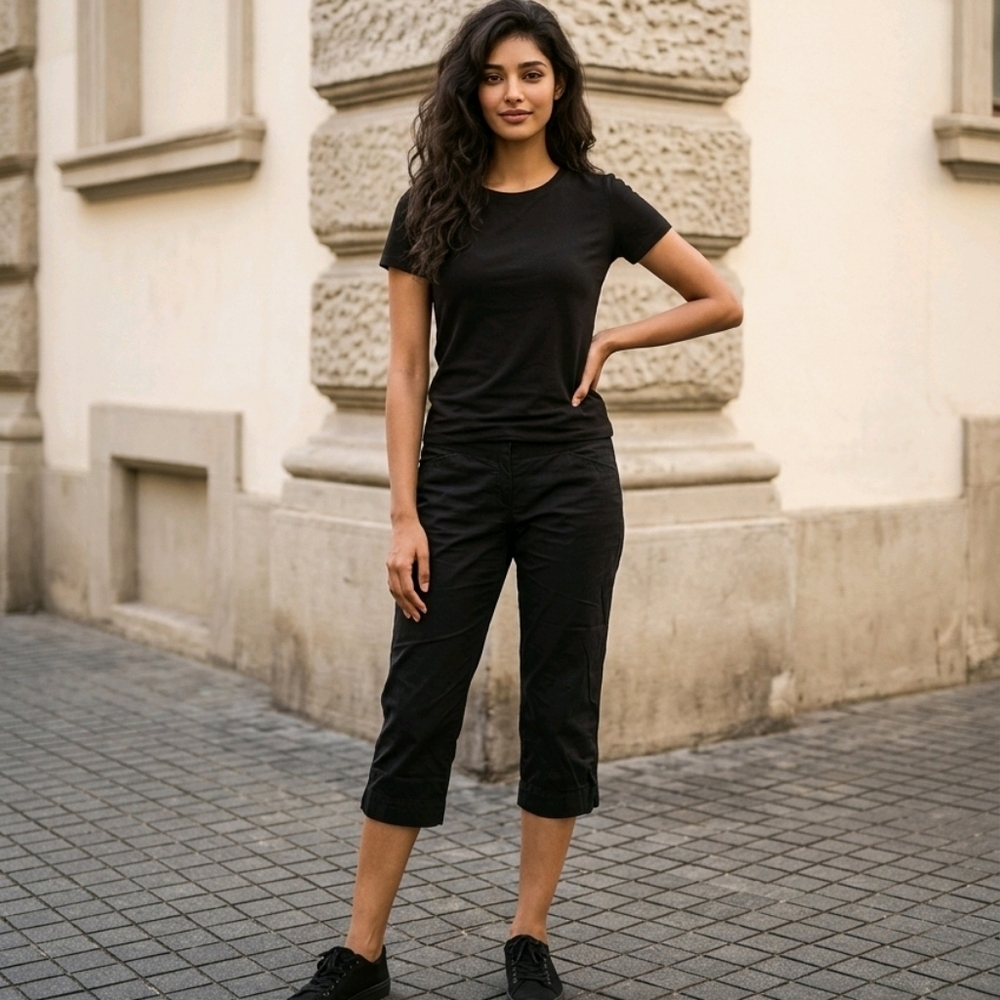 Dockers Black Mid-Rise Curvy Capri Pants – Size 8 Stretch Workwear Crops Uniform